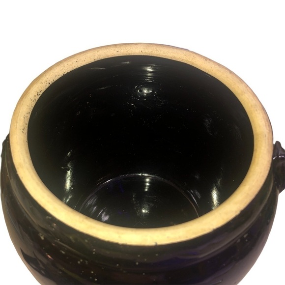 Vintage Crock Cookie Jar, Bean Pot & Lid, Cold Paint Floral - Picture 5 of 7